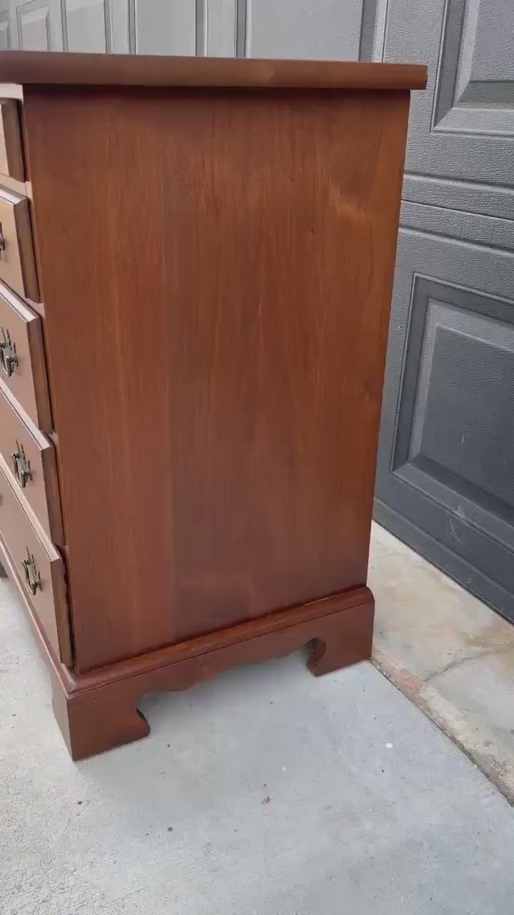 Vintage Mid 20th Century Solid Wood Five Drawer Cherry Nightstand Accent Storage Chest