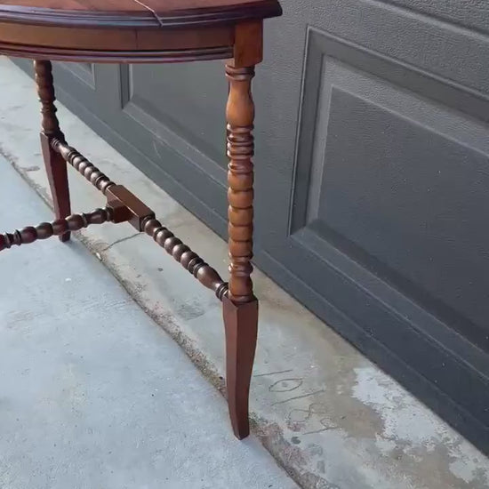 Antique Late 19th C Turned Bobbin Leg Mahogany Demilune Half Moon Table 25" Wide