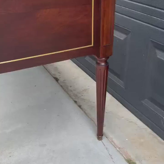 Antique Early 20th Century Fluted Leg Federal Parquet Top Mahogany Wood Accent Table with Gilt Trim 50" Wide