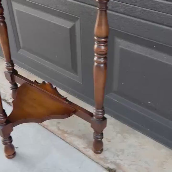 Vintage Solid Cherry Carved Demi-Lune Hall Table