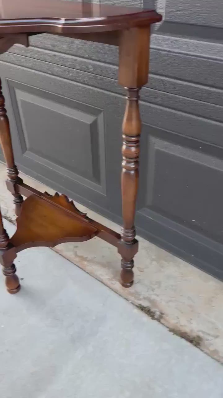 Vintage Solid Cherry Carved Demi-Lune Hall Table