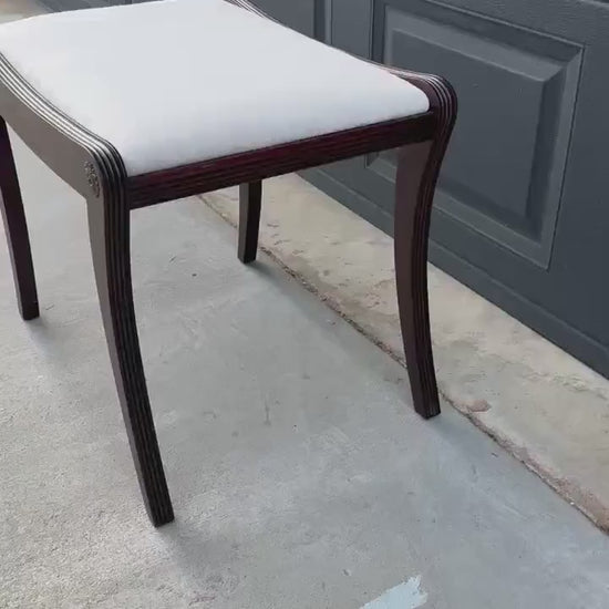 Antique Early 1900's Solid Wood Upholstered Fabric Stool