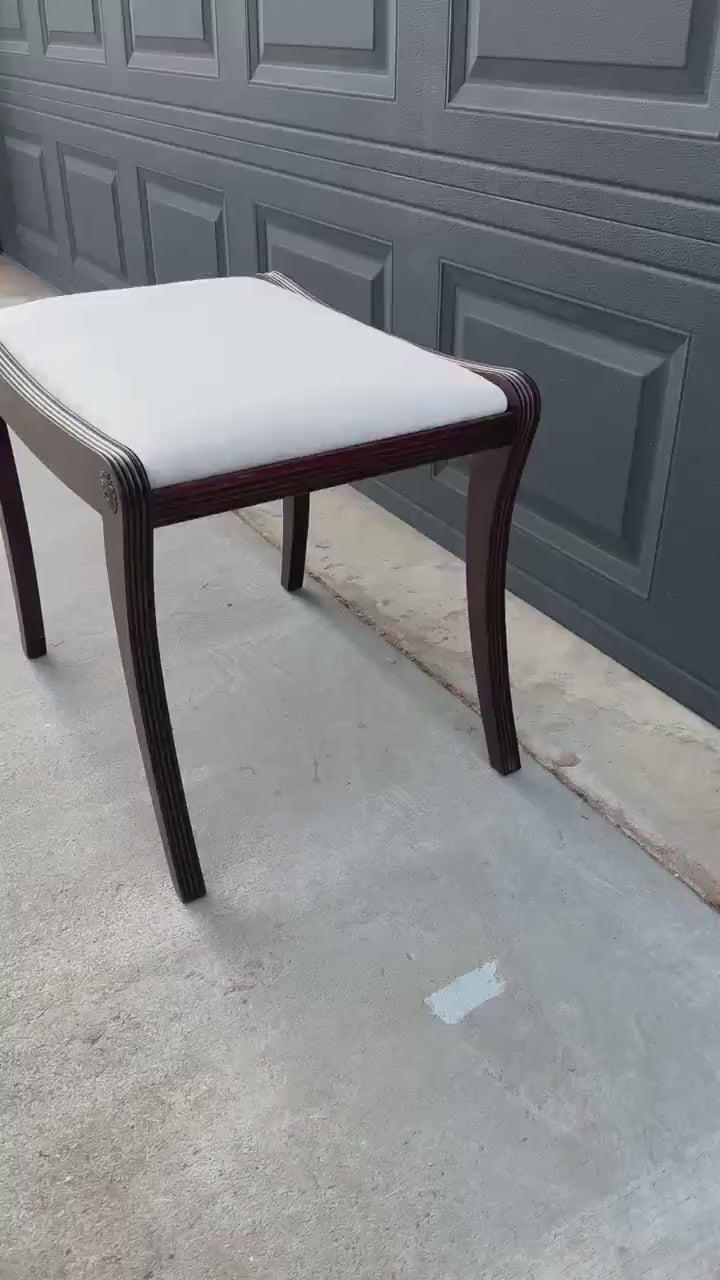 Antique Early 1900's Solid Wood Upholstered Fabric Stool