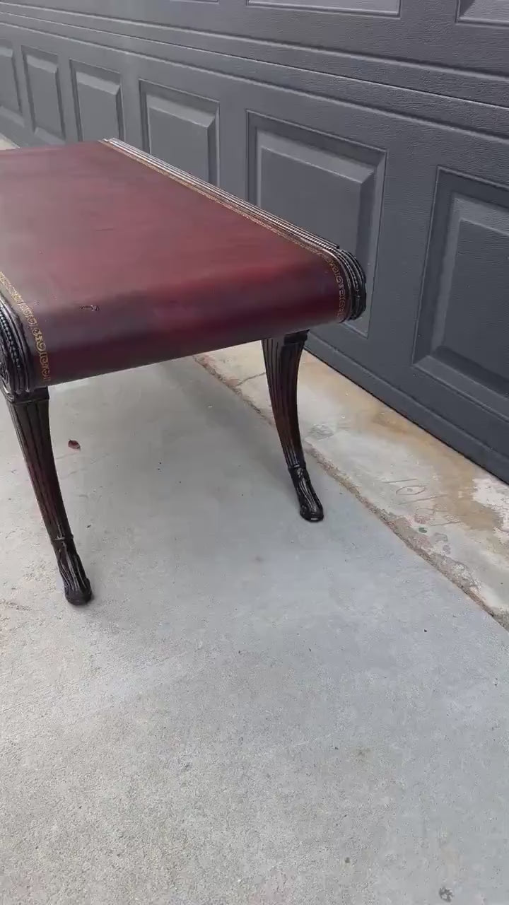 Vintage Mid 20th C Solid Mahogany & Leather Coffee Table with Drawer Storage 37.75" Wide