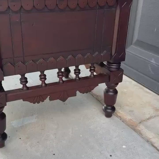 Antique Mid 19th Century Ornate Victorian Turned Leg Lift Top Storage Stool | Small Side Table 16" Wide