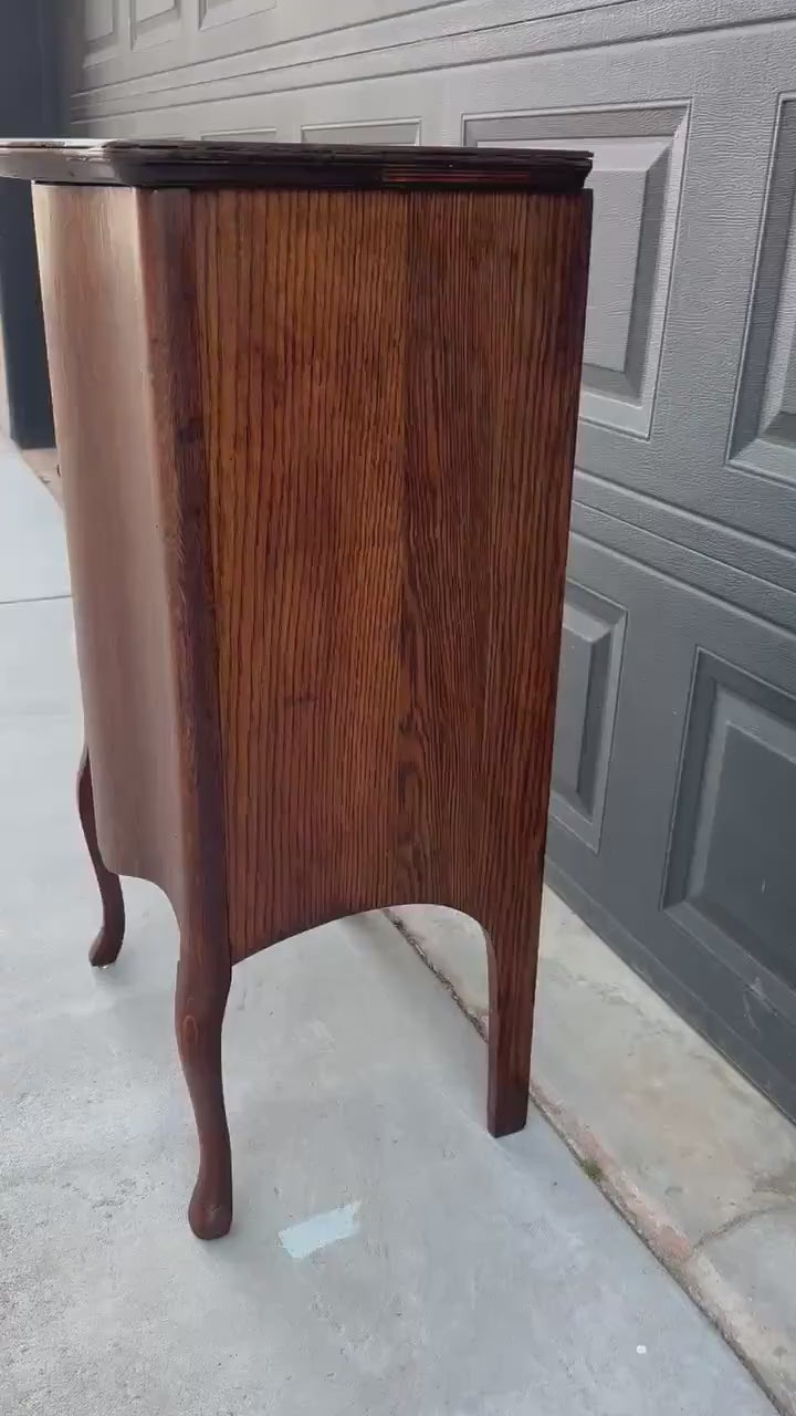 Antique Early 1900's Tall Tiger Oak Table Enclosed Storage Cabinet