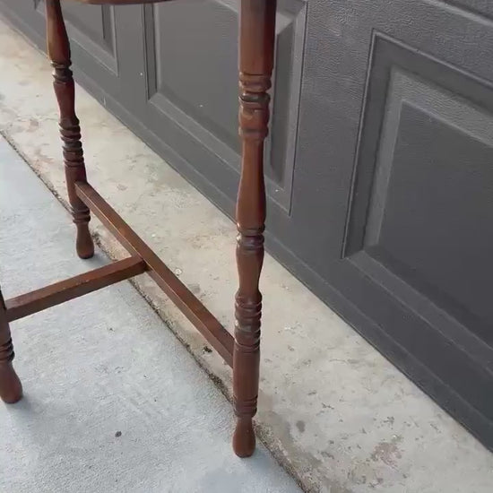 Antique Early 1900's Solid Wood Spindle Leg Small Half Round Light Cherry Accent Table