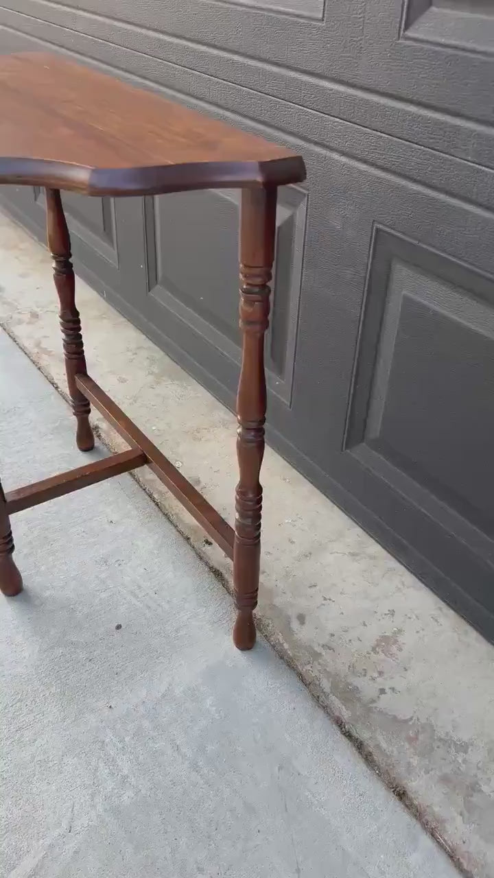 Antique Early 1900's Solid Wood Spindle Leg Small Half Round Light Cherry Accent Table