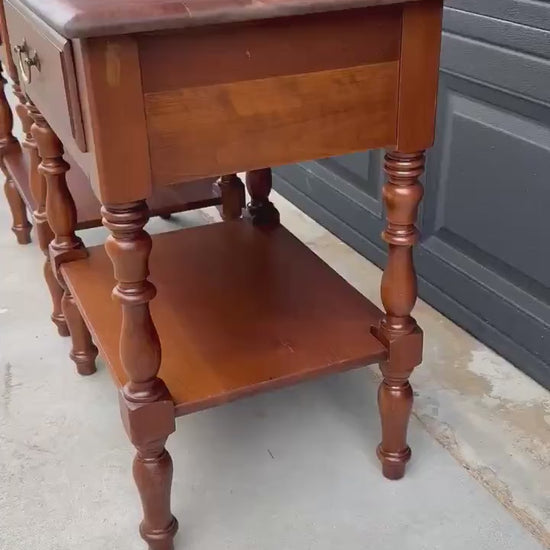 Vintage Mid 20th C Solid Cherry Single Drawer Open Shelf Nightstands 22" Wide - a Pair