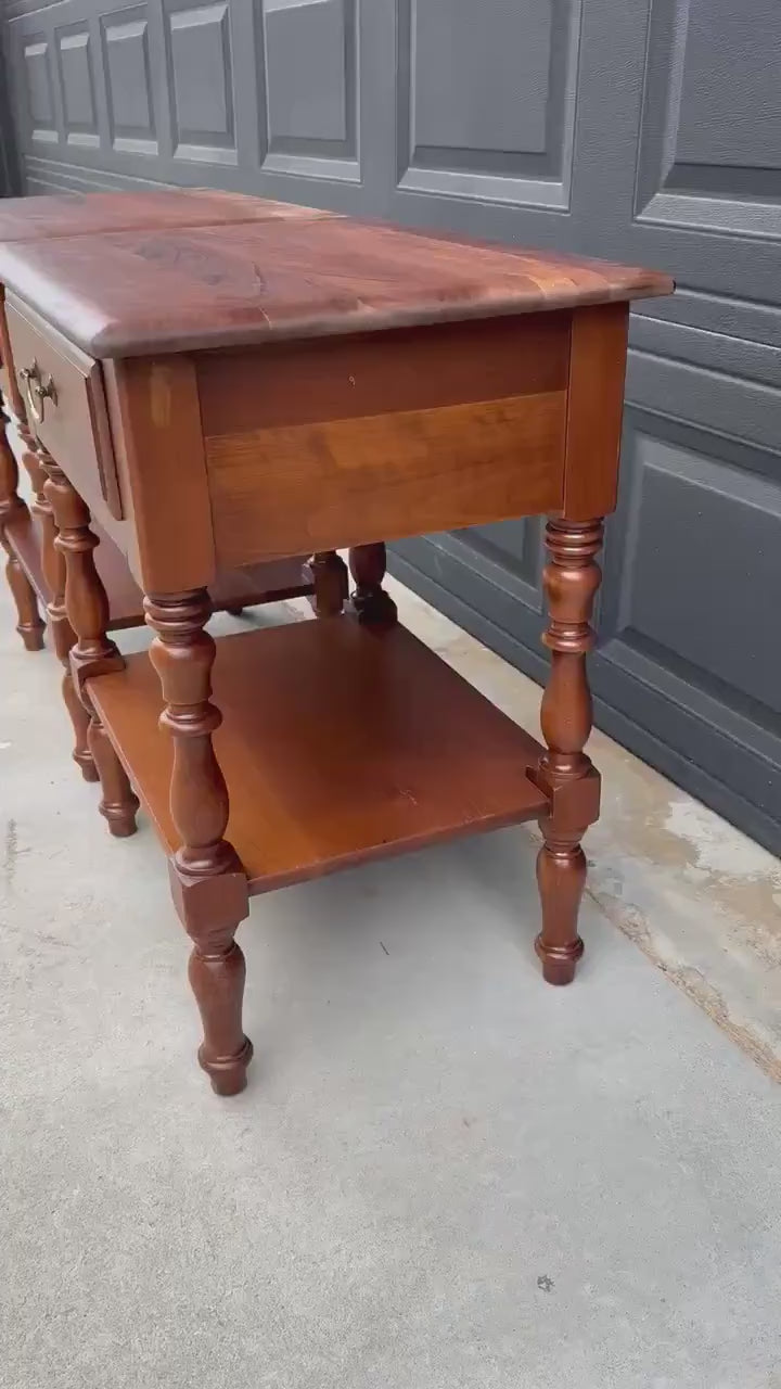 Vintage Mid 20th C Solid Cherry Single Drawer Open Shelf Nightstands 22" Wide - a Pair
