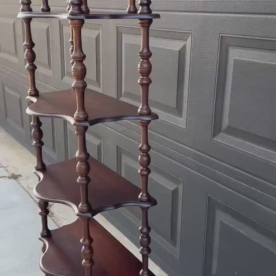 Antique Late 19th Century Five Tier Carved Serpentine Front Victorian Walnut Shelf