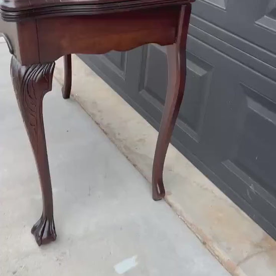 Vintage Early 1900's Mahogany Folding Flip Top Game Table - Wood Queen Anne Hall Table