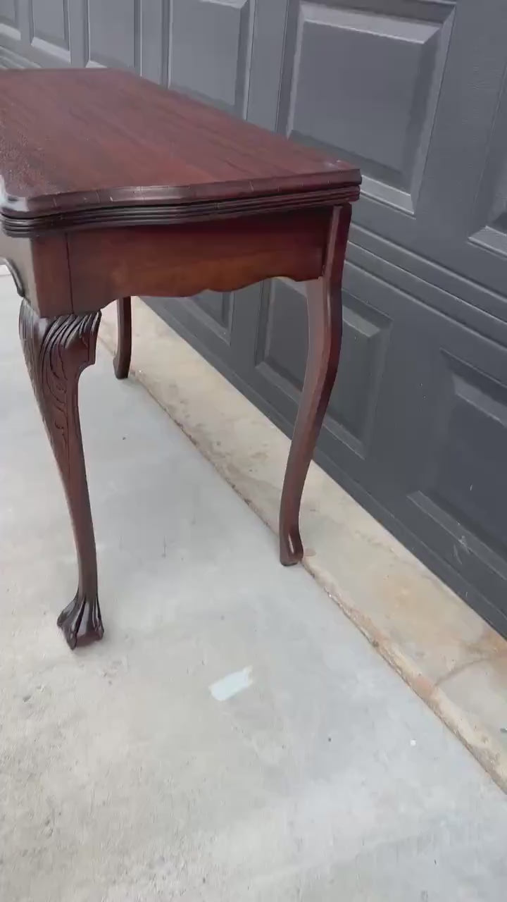 Vintage Early 1900's Mahogany Folding Flip Top Game Table - Wood Queen Anne Hall Table