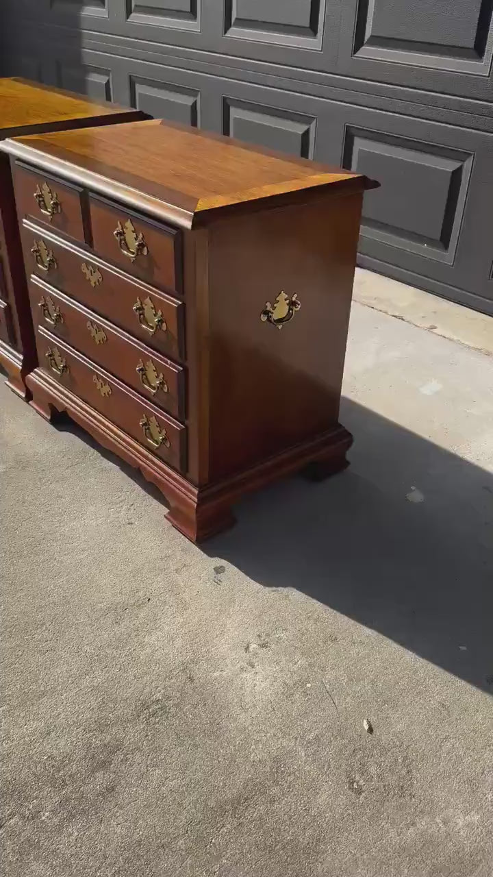 Pair of Vintage Solid Cherry Four Drawer Traditional Nightstands