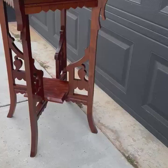 Antique Carved Solid Maple Tall Side Table