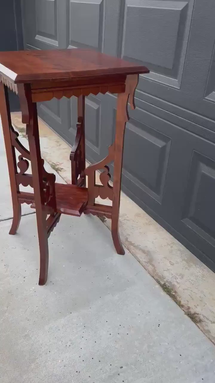 Antique Carved Solid Maple Tall Side Table