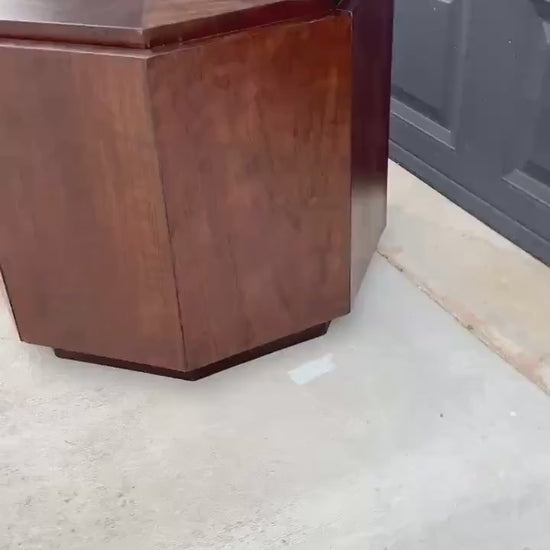Vintage Mid 1900's Mid Mod Geometric Walnut Wood Side Tables – Pair of MCM Nightstands