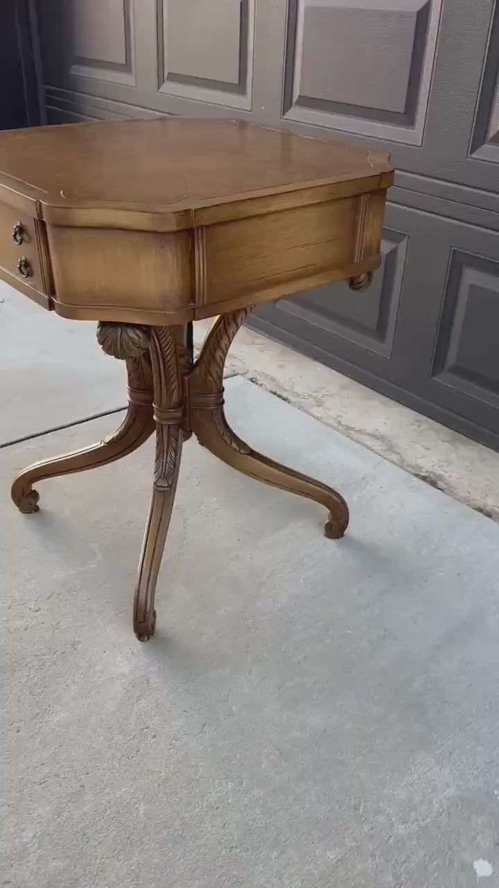 Vintage Tan Leather Top Single Drawer Lamp Table