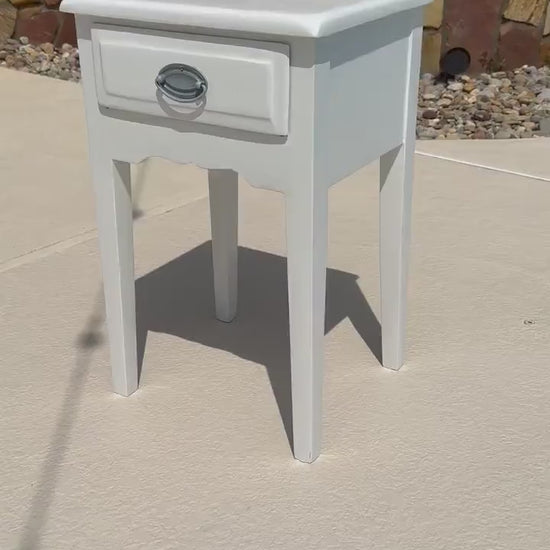 Vintage Solid Wood White Painted Single Drawer Bedside Table