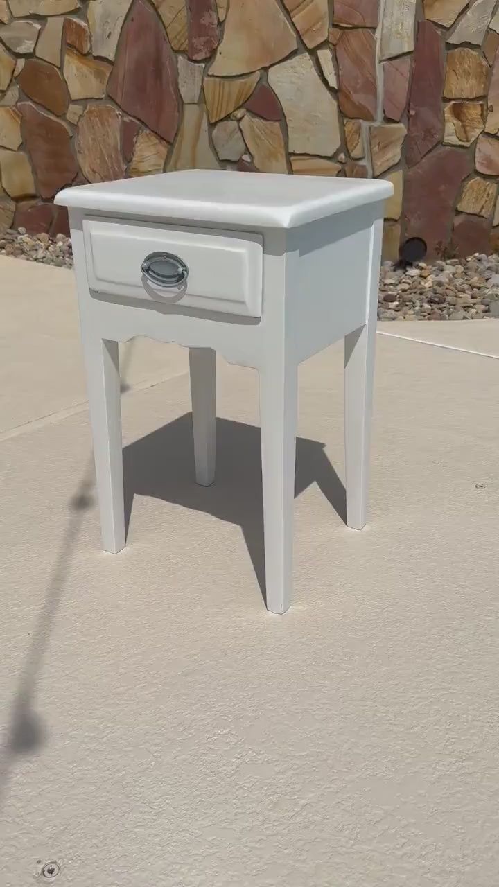 Vintage Solid Wood White Painted Single Drawer Bedside Table