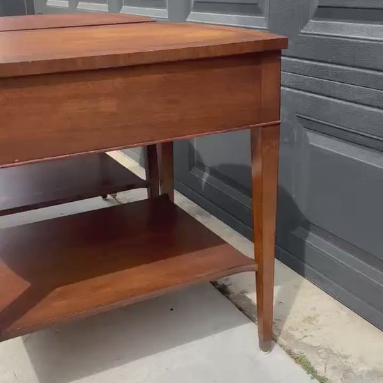 Vintage Mid 20th C Mahogany Wood Hepplewhite Bowfront Single Drawer Open Shelf End Tables - a Pair