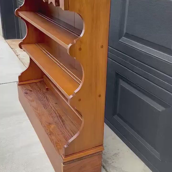 Vintage Mid 1900's Pine & Cherry Carved Cottagecore Solid Wood Bookshelf