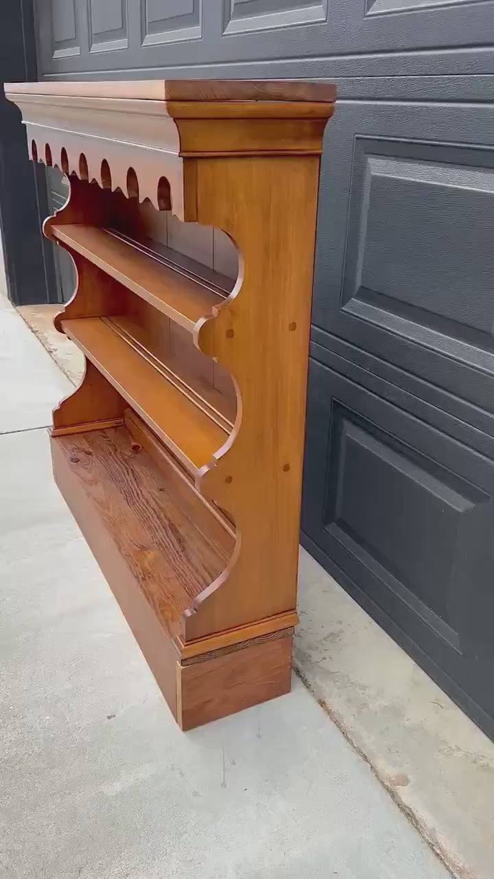 Vintage Mid 1900's Pine & Cherry Carved Cottagecore Solid Wood Bookshelf