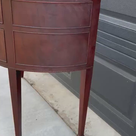 Vintage Early 20th Century Crotch Mahogany Half Round Two Drawer Sheraton Entry Hall Table