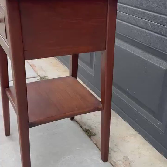 Vintage Mid 1900s Solid Cherry Wood Single Drawer Shaker Side Table with Open Shelf 15" Wide