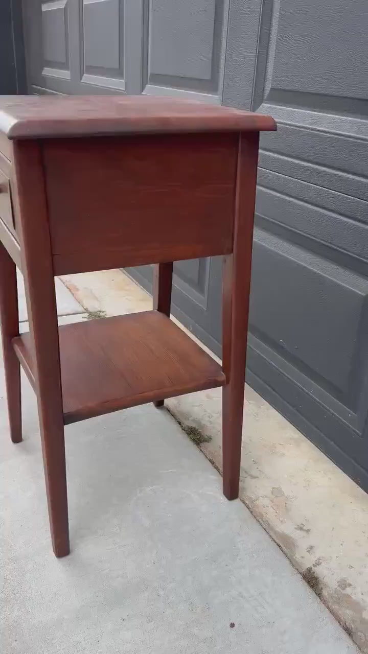 Vintage Mid 1900s Solid Cherry Wood Single Drawer Shaker Side Table with Open Shelf 15" Wide