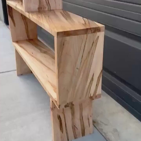 Handmade Curly Ambrosia Maple Solid Wood Modular Asymmetrical Bookshelf