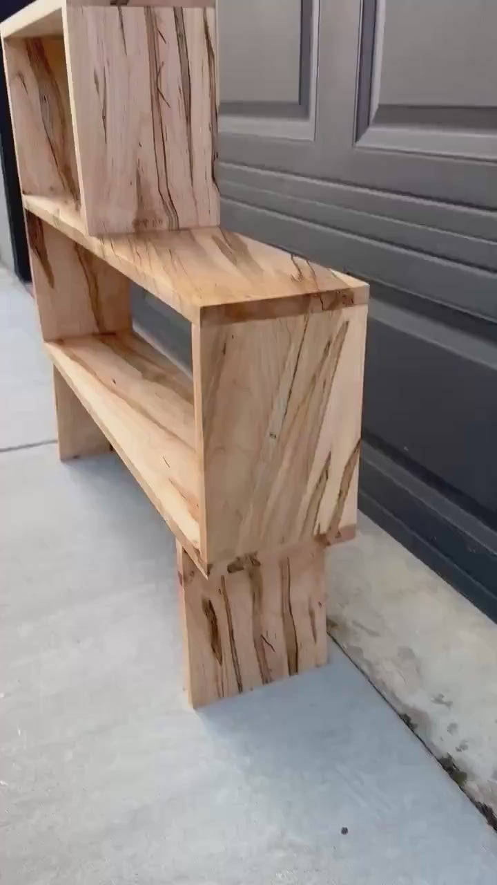 Handmade Curly Ambrosia Maple Solid Wood Modular Asymmetrical Bookshelf