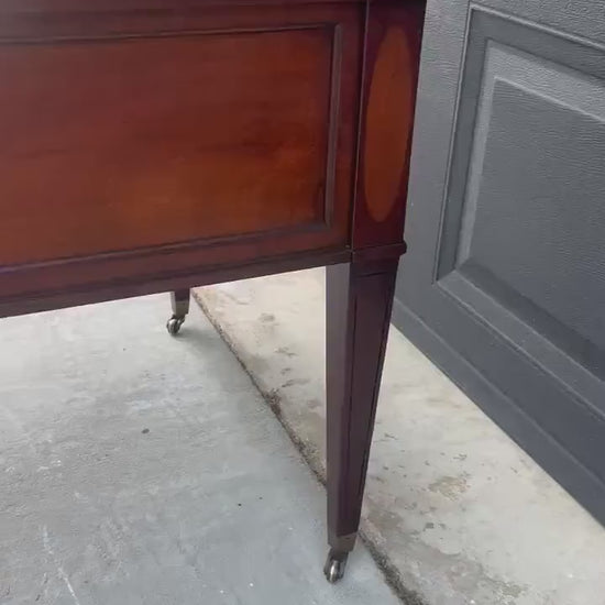Vintage Mid 1900s Traditional Inlaid Mahogany End Table on Casters 22" Wide