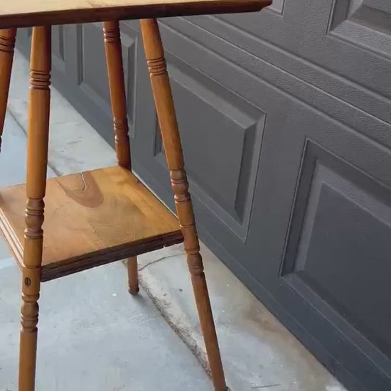 Antique Late 19th C Oak Turned Leg Two Tier Table 15" Wide