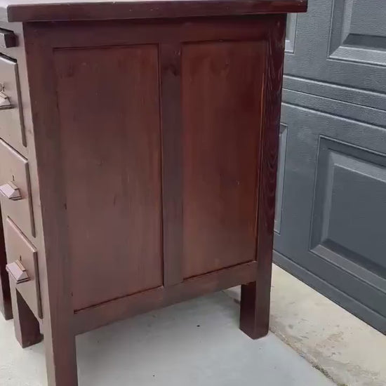 Vintage Early 20th Century Craftsman Walnut Wood Extending Side Tables with Skeleton Key & Drawer Storage - a Pair