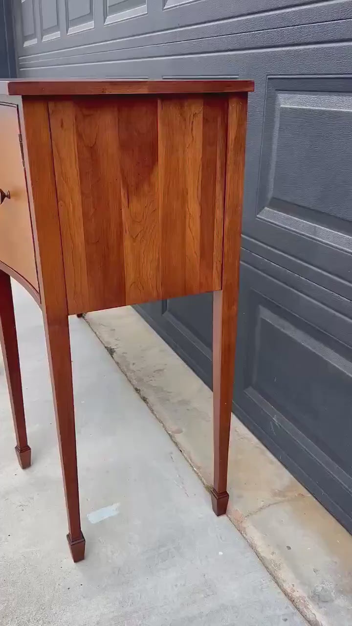 Vintage Late 20th C Solid Wood Two Tone Six Leg Narrow Sheraton Console Table with Cabinet & Drawer Storage