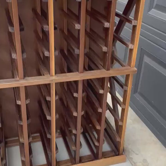 Vintage 100+ Bottle Storage Natural Solid Wood Bar Height Tasting Table - Large Geometric Wine Rack Table
