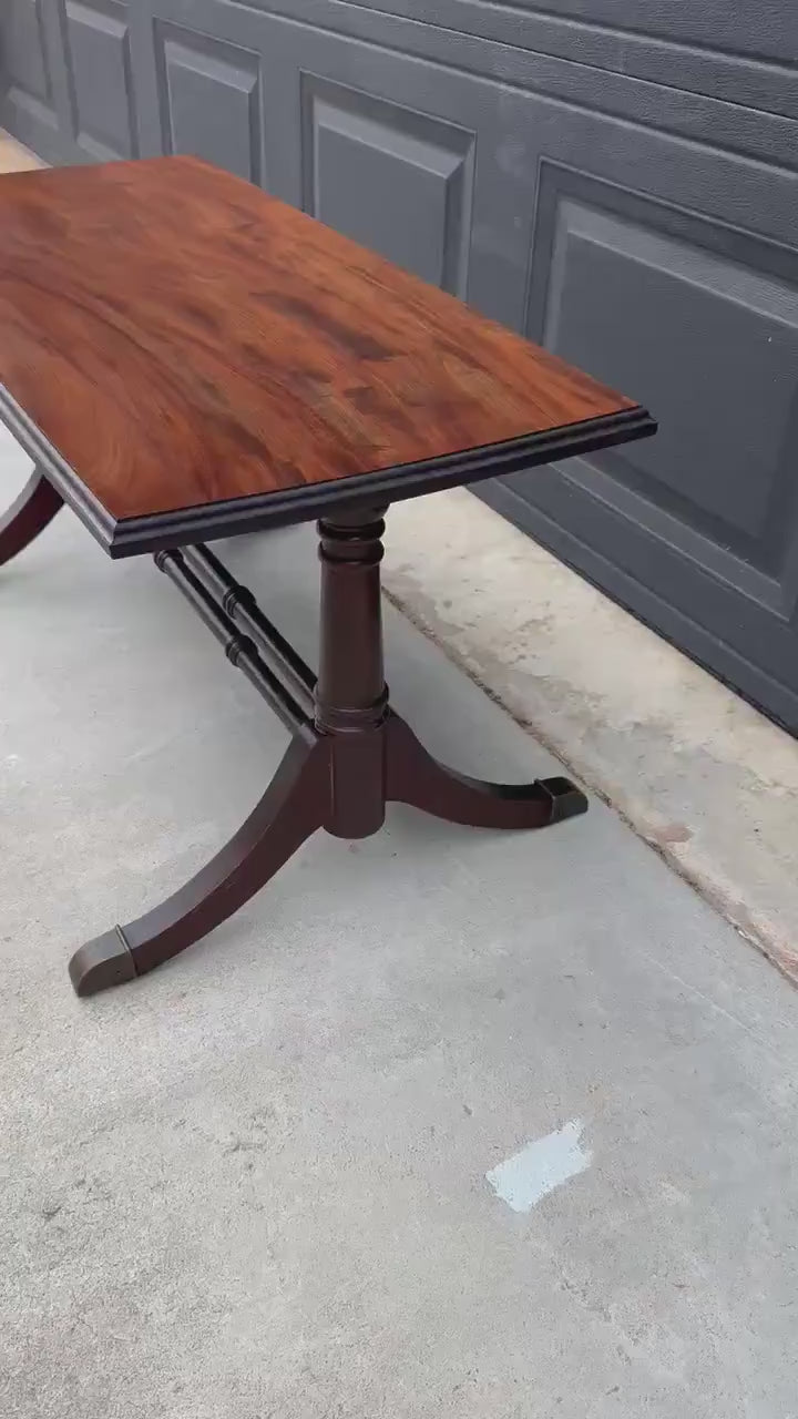 Antique Early 1900's Sheraton Solid Wood Round Stretcher Base Mahogany Coffee Table