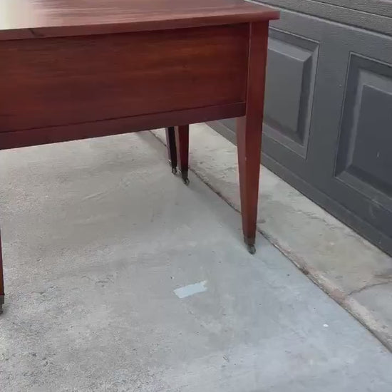 Antique Early 1900's Solid Mahogany Wood Banded Single Drawer Lion Head Tables on Casters - a Pair