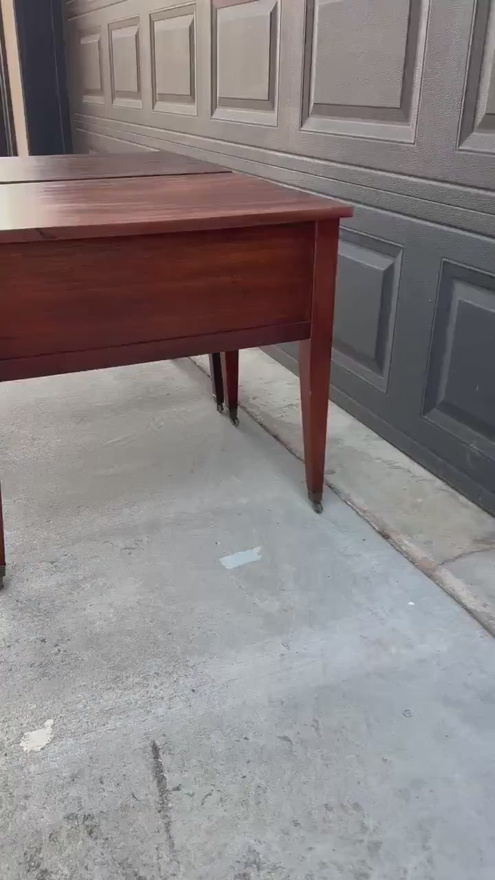 Antique Early 1900's Solid Mahogany Wood Banded Single Drawer Lion Head Tables on Casters - a Pair