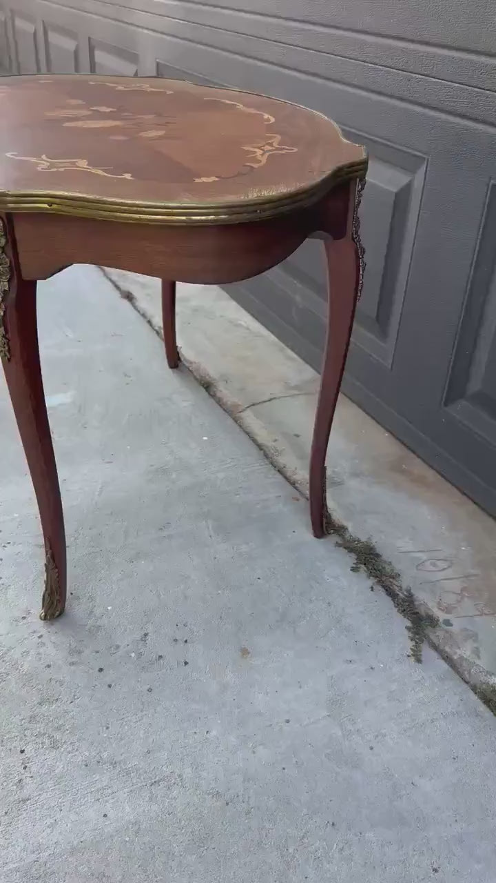 Antique 1920s Louis XV Ormolu Marquetry Spanish Tiger Maple Coffee Tea Table