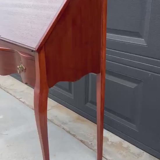 Antique Early 20th C Edwardian Mahogany Serpentine Secretary Desk with Drawer 29.75" Wide