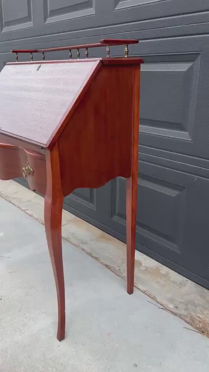Antique Early 20th C Edwardian Mahogany Serpentine Secretary Desk with Drawer 29.75" Wide