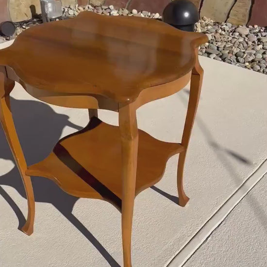 Vintage Solid Cherry Wood Tall French Accent Table