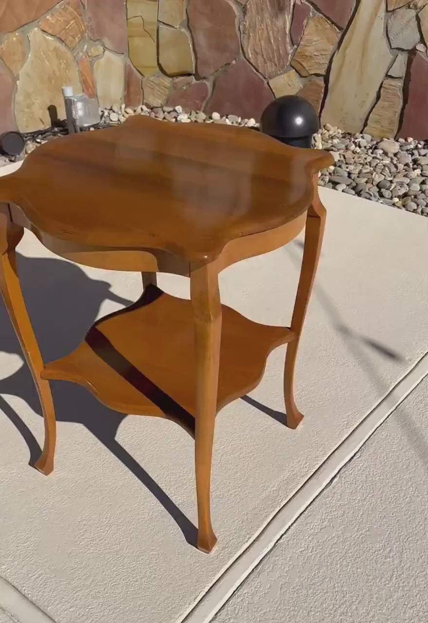 Vintage Solid Cherry Wood Tall French Accent Table