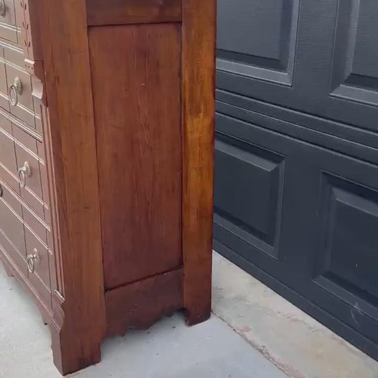 Antique 1870s Burl Walnut & Marble Top Ring Pull Eastlake Chest of Drawers Accent Dresser 40" Wide