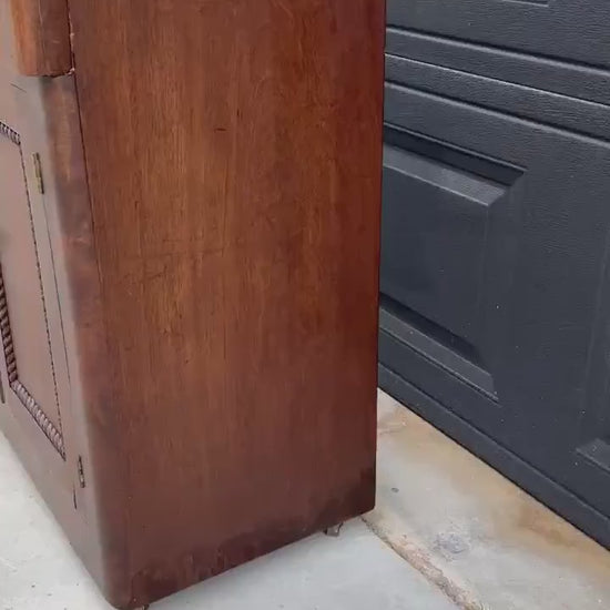 Antique Mid-19th C Marble Top Flame Mahogany Cabinet on Brass Casters (30" Wide)